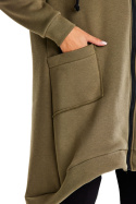 Bluza damska z kapturem dresowa luźna z kieszeniami rozpinana khaki M334