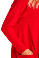 Sukienka bombka midi dresowa z długim rękawem i kieszeniami czerwona M329