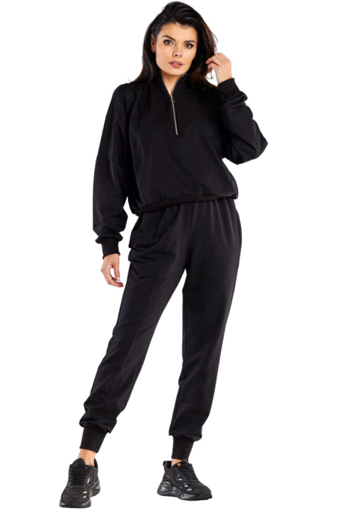 Bluza damska dresowa z wysokim kołnierzem rozpinana bawełniana czarna M316 Bluza damska dresowa z wysokim kołnierzem rozpinana bawełniana czarna M316
