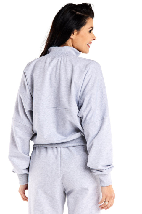 Bluza damska dresowa z wysokim kołnierzem rozpinana bawełniana szara M316 Bluza damska dresowa z wysokim kołnierzem rozpinana bawełniana szara M316