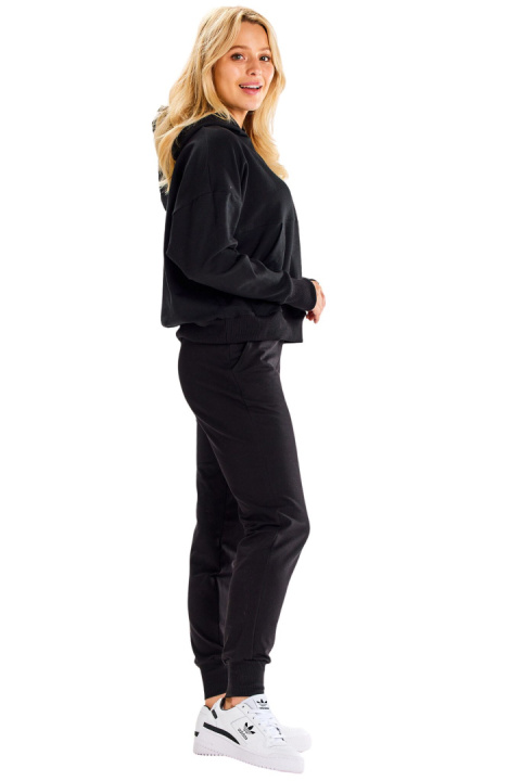 Bluza damska dresowa luźna z kapturem kieszeń kangurka bawełniana czarna M318 Bluza damska dresowa luźna z kapturem kieszeń kangurka bawełniana czarna M318