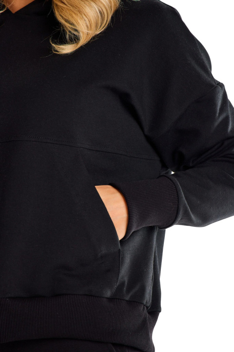 Bluza damska dresowa luźna z kapturem kieszeń kangurka bawełniana czarna M318 Bluza damska dresowa luźna z kapturem kieszeń kangurka bawełniana czarna M318