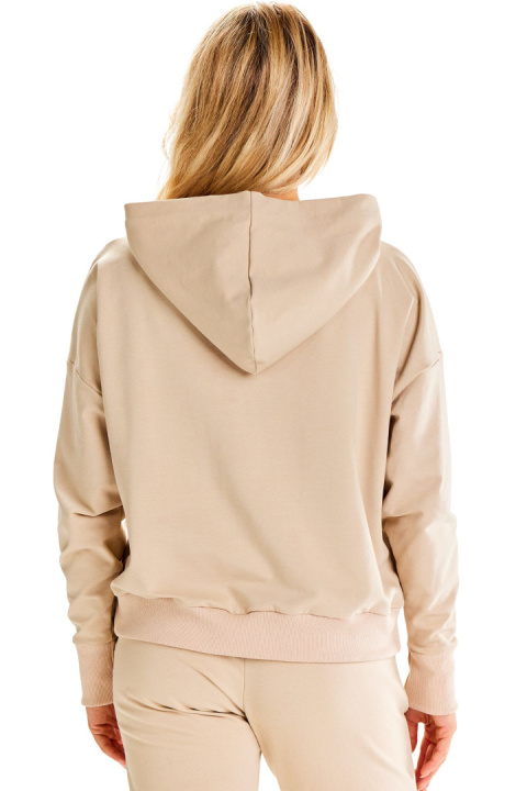 Bluza damska dresowa luźna z kapturem kieszeń kangurka bawełniana beżowa M318 Bluza damska dresowa luźna z kapturem kieszeń kangurka bawełniana beżowa M318