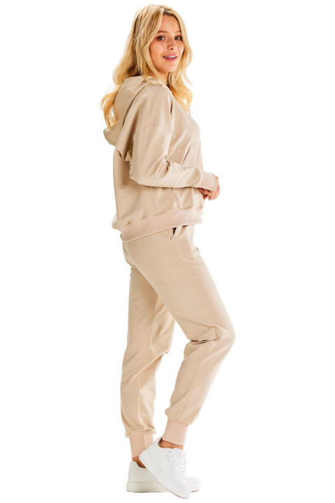 Bluza damska dresowa luźna z kapturem kieszeń kangurka bawełniana beżowa M318 Bluza damska dresowa luźna z kapturem kieszeń kangurka bawełniana beżowa M318