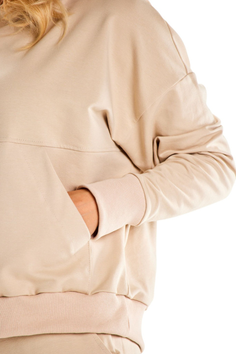 Bluza damska dresowa luźna z kapturem kieszeń kangurka bawełniana beżowa M318 Bluza damska dresowa luźna z kapturem kieszeń kangurka bawełniana beżowa M318