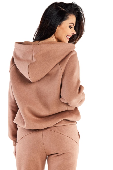 Bluza damska dresowa rozpinana z kapturem i kieszeniami luźna beżowa M324 Bluza damska dresowa rozpinana z kapturem i kieszeniami luźna beżowa M324