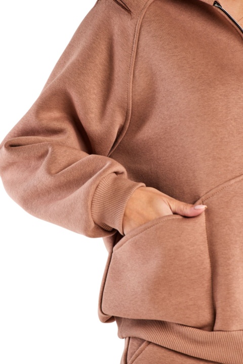 Bluza damska dresowa rozpinana z kapturem i kieszeniami luźna beżowa M324 Bluza damska dresowa rozpinana z kapturem i kieszeniami luźna beżowa M324