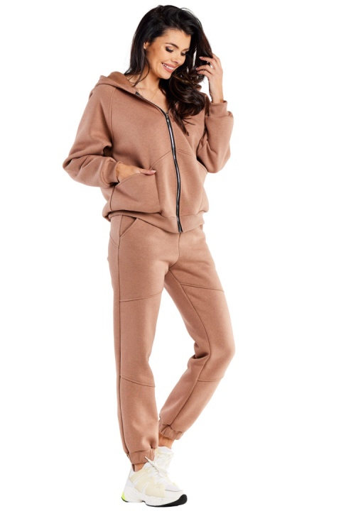 Bluza damska dresowa rozpinana z kapturem i kieszeniami luźna beżowa M324 Bluza damska dresowa rozpinana z kapturem i kieszeniami luźna beżowa M324