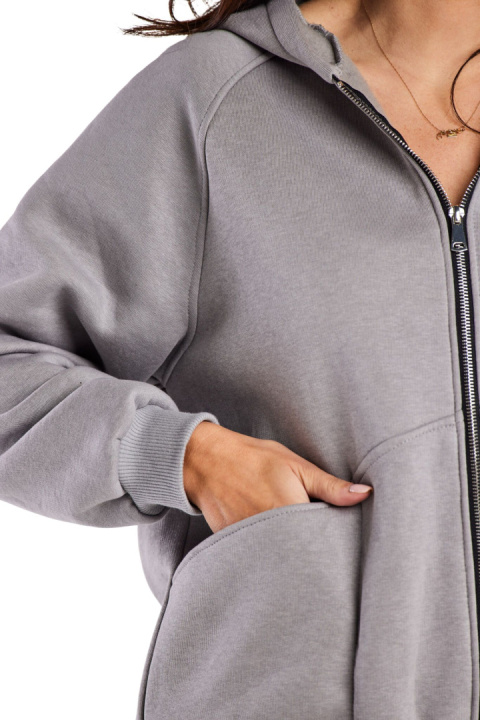 Bluza damska dresowa rozpinana z kapturem i kieszeniami luźna szara M324 Bluza damska dresowa rozpinana z kapturem i kieszeniami luźna szara M324