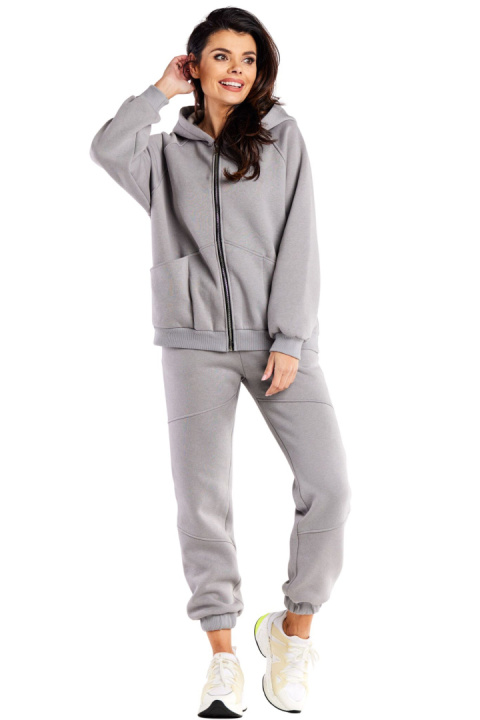 Bluza damska dresowa rozpinana z kapturem i kieszeniami luźna szara M324 Bluza damska dresowa rozpinana z kapturem i kieszeniami luźna szara M324