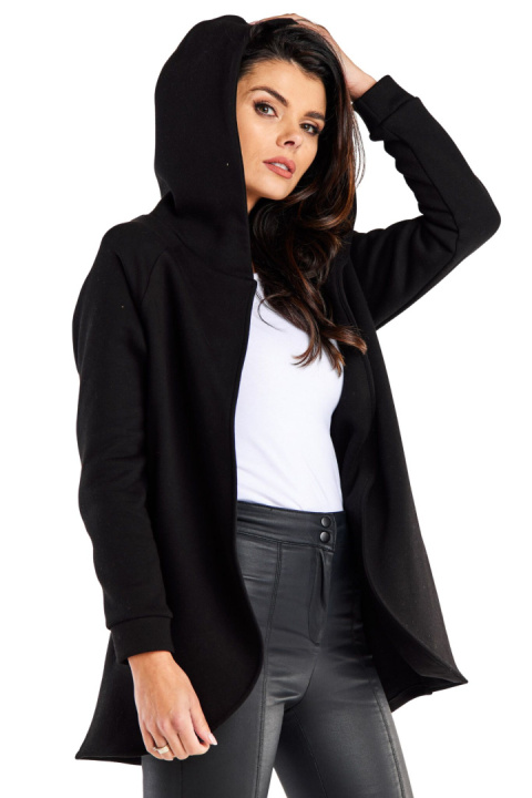 Bluza damska dresowa luźna bez zapięcia z kapturem i kieszeniami czarna M327 Bluza damska dresowa luźna bez zapięcia z kapturem i kieszeniami czarna M327
