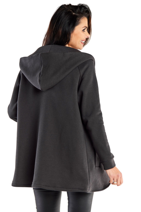 Bluza damska dresowa luźna bez zapięcia z kapturem i kieszeniami grafitowa M327 Bluza damska dresowa luźna bez zapięcia z kapturem i kieszeniami grafitowa M327