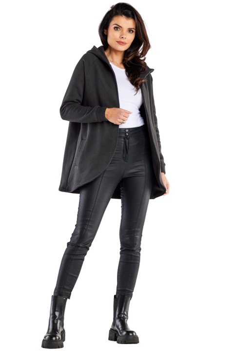 Bluza damska dresowa luźna bez zapięcia z kapturem i kieszeniami grafitowa M327 Bluza damska dresowa luźna bez zapięcia z kapturem i kieszeniami grafitowa M327