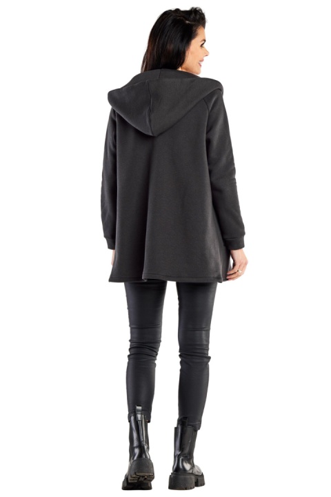 Bluza damska dresowa luźna bez zapięcia z kapturem i kieszeniami grafitowa M327 Bluza damska dresowa luźna bez zapięcia z kapturem i kieszeniami grafitowa M327