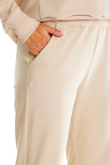 Spodnie damskie dresowe luźne kieszenie guma w pasie bawełniane beżowe M317