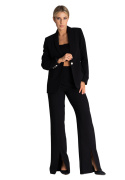 Spodnie damskie klasyczne eleganckie z rozcięciem nogawki czarne M955