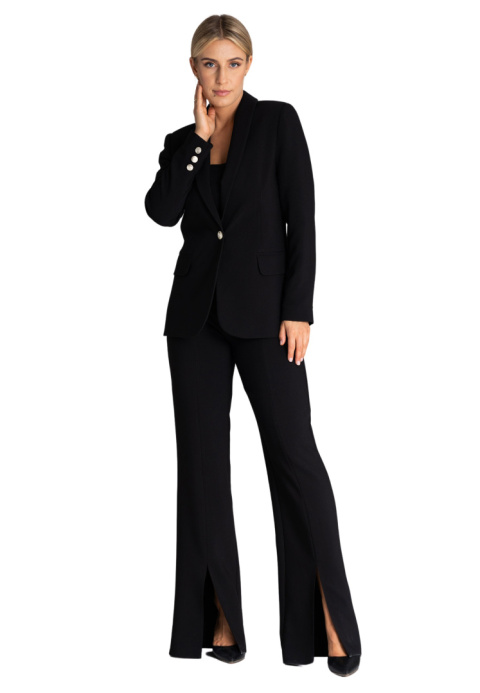 Spodnie damskie klasyczne eleganckie z rozcięciem nogawki czarne M955 Spodnie damskie klasyczne eleganckie z rozcięciem nogawki czarne M955