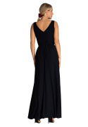 Elegancka sukienka maxi z rozcięciem bez rękawów dekolt V z tyłu czarna M960
