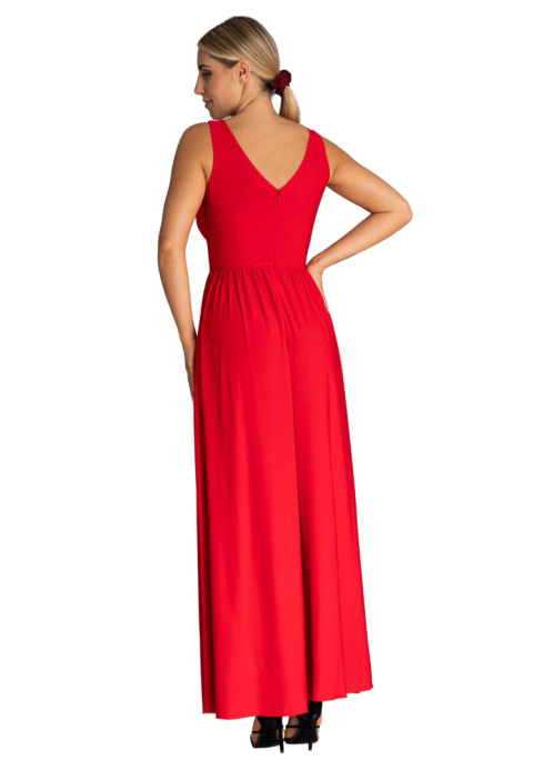 Elegancka sukienka maxi z rozcięciem bez rękawów dekolt V z tyłu czerwona M960 Elegancka sukienka maxi z rozcięciem bez rękawów dekolt V z tyłu czerwona M960