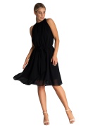 Sukienka midi szyfonowa zwiewna bez rękawów trapezowa wiązana w talii czarna M958