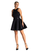 Sukienka mini z pianki bez rękawów dopasowana i rozkloszowana czarna M973