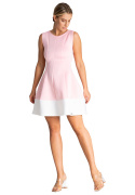 Sukienka mini z pianki rozkloszowana z plisą bez rękawów różowa M979