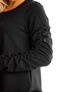 Sukienka mini z falbaną luźna długi marszczony rękaw dresowa czarna M314