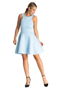 Sukienka mini z pianki bez rękawów dopasowana i rozkloszowana błękitna M973