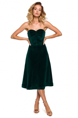 Sukienka rozkloszowana gorsetowa welurowa odkryte ramiona zielona XL me638