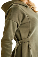 Sukienka mini dresowa z kapturem długi rękaw regulacja z boku khaki M331