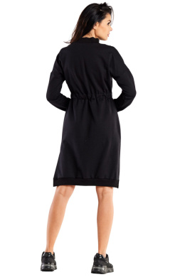 Sukienka trapezowa midi dresowa z rozcięciami długi rękaw czarna M322