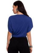 Bluzka damska nietoperz z wiskozy opadający dekolt krótki rękaw niebieska B287