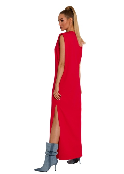 Sukienka maxi oversize bez rękawów poduszki na ramionach dzianinowa czerwona me790 Sukienka maxi oversize bez rękawów poduszki na ramionach dzianinowa czerwona me790