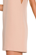 Sukienka mini fason A bez rękawów z wycięciami na bokach beżowa me778