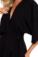 Sukienka mini kopertowa rozkloszowana nietoperzowy rękaw wiązanie czarna me785