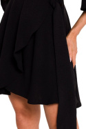 Sukienka mini kopertowa rozkloszowana nietoperzowy rękaw wiązanie czarna me785