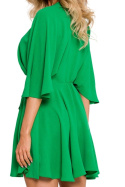 Sukienka mini kopertowa rozkloszowana nietoperzowy rękaw wiązanie zielona me785