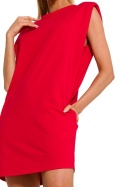 Sukienka mini oversize bez rękawów poduszki na ramionach dzianinowa czerwona me789