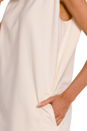 Sukienka mini oversize bez rękawów poduszki na ramionach dzianinowa śmietankowy me789