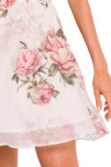 Sukienka mini szyfonowa rozkloszowana bez rękawów głęboki dekolt V m2 me782