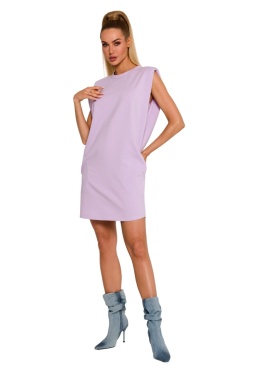 Sukienka mini oversize bez rękawów poduszki na ramionach dzianinowa fiołkowa me789