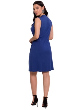 Sukienka mini z wiskozy bez rękawów głęboki dekolt V zakładka niebieska B286