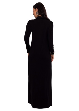 Sukienka maxi z wiskozy rozpinana długi rękaw kołnierzyk czarna B285