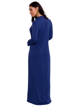Sukienka maxi z wiskozy rozpinana długi rękaw kołnierzyk niebieska B285