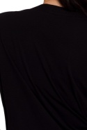 Bluzka damska kopertowa z wiskozy głęboki dekolt V krótki rękaw czarna B288
