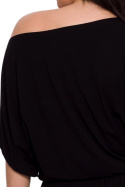 Bluzka damska nietoperz z wiskozy opadający dekolt krótki rękaw czarna B287