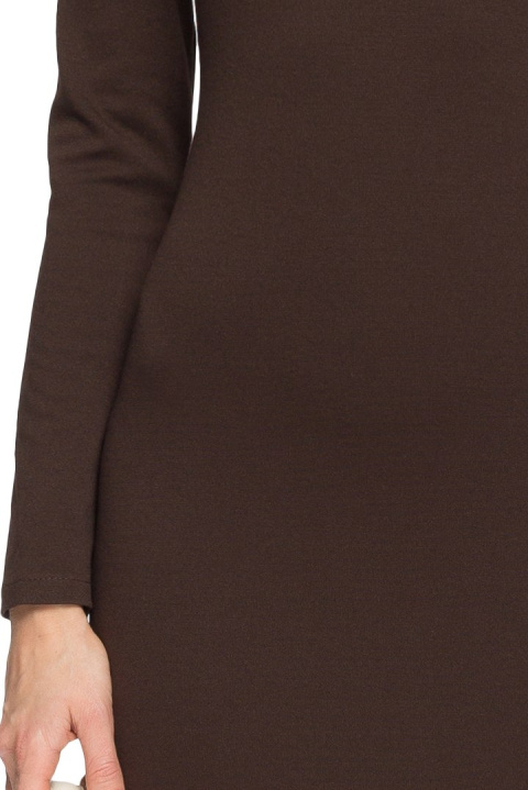 Elegancka sukienka ołówkowa midi elastyczna długi rękaw brązowa S033 Elegancka sukienka ołówkowa midi elastyczna długi rękaw brązowa S033