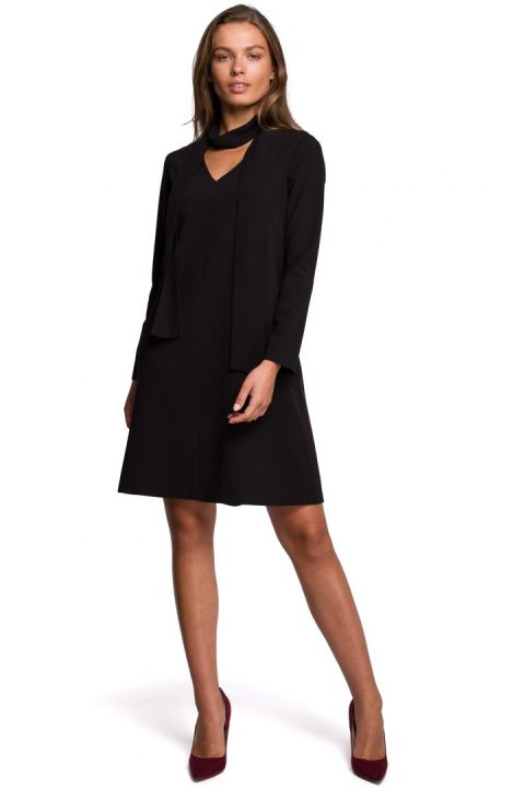Elegancka sukienka trapezowa z długim rękawem dekolt V czarna S233 Elegancka sukienka trapezowa z długim rękawem dekolt V czarna S233