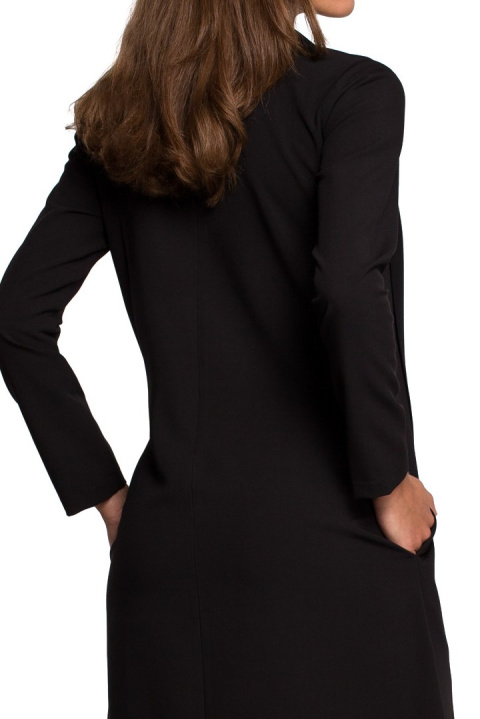 Elegancka sukienka trapezowa z długim rękawem dekolt V czarna S233 Elegancka sukienka trapezowa z długim rękawem dekolt V czarna S233
