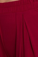 Spodnie damskie z wiskozy poszerzane z zakładką guma w pasie bordowe B289